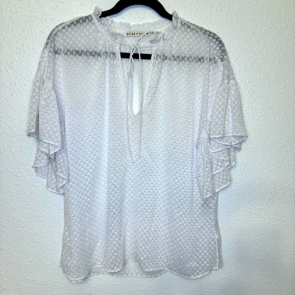 Alice & Olivia Julius Short Ruffle Sleeve Tunic Top in White Sz MEDIUM - Picture 3 of 6
